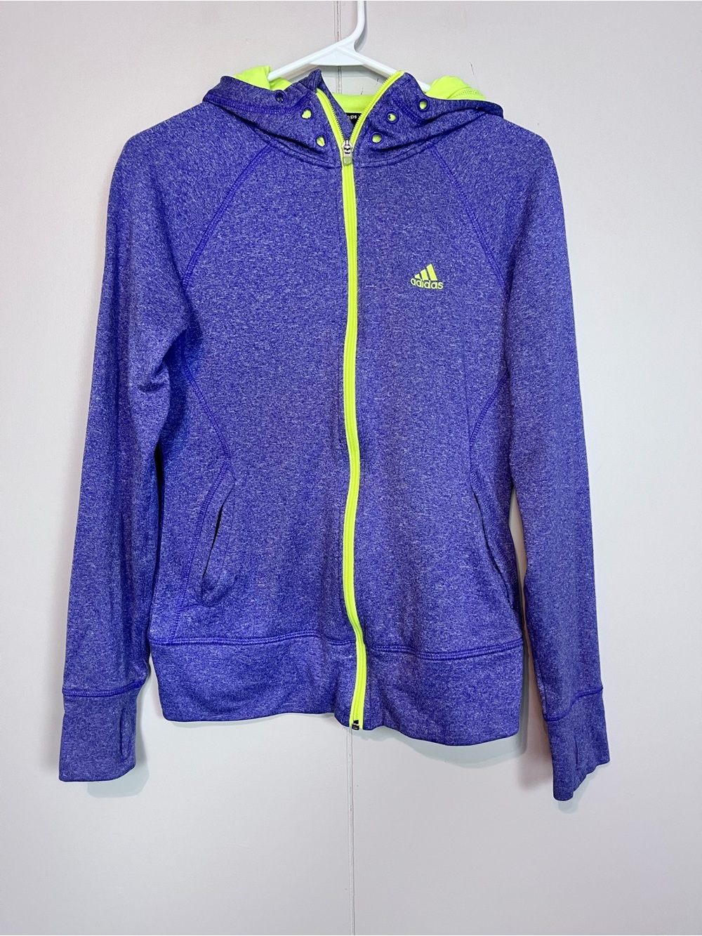 Adidas ClimaWarm Ultimate Hoodie Full Zip Purple Neon Yellow. Size Small
